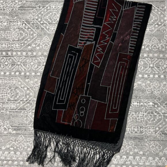 Velvet Burnout Scarf Silk Blend Wrap Shawl 70" Geometric Multcolored Fringe - Picture 1 of 6